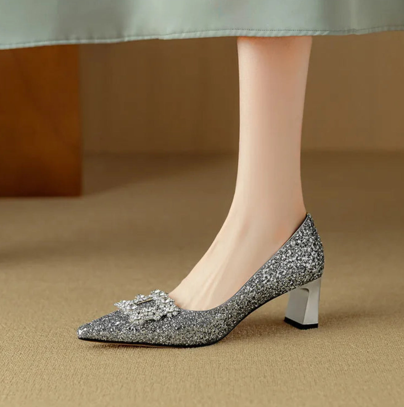 Gloria | Sparkly High Heels with Decorative Buckle
