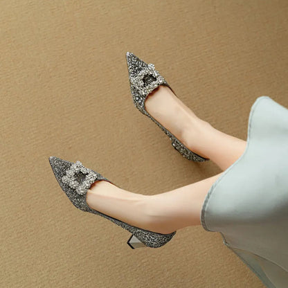 Gloria | Sparkly High Heels with Decorative Buckle