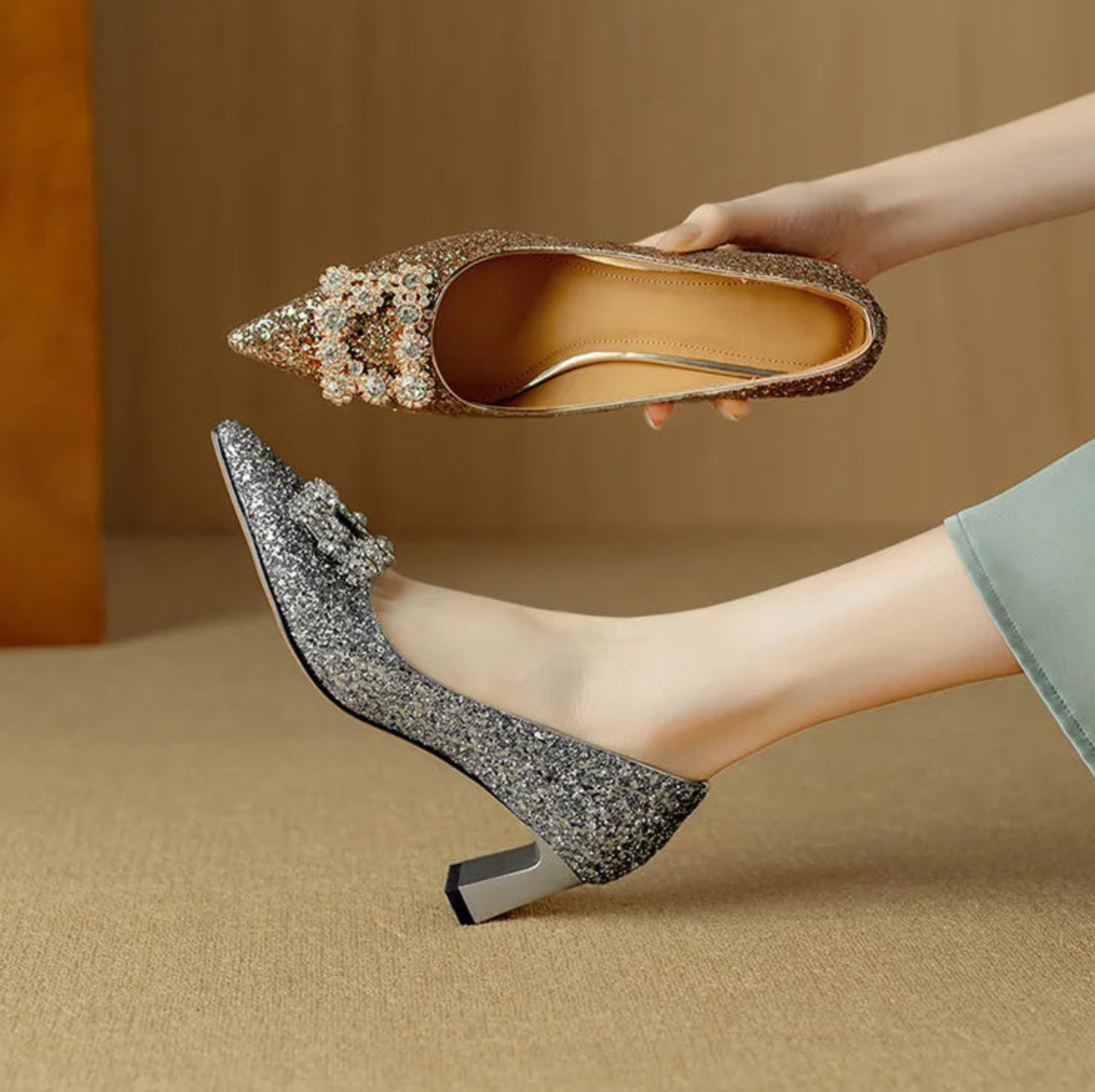 Gloria | Sparkly High Heels with Decorative Buckle