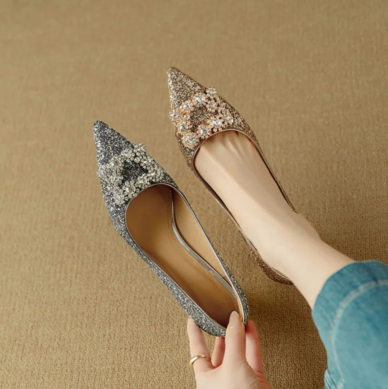 Gloria | Sparkly High Heels with Decorative Buckle