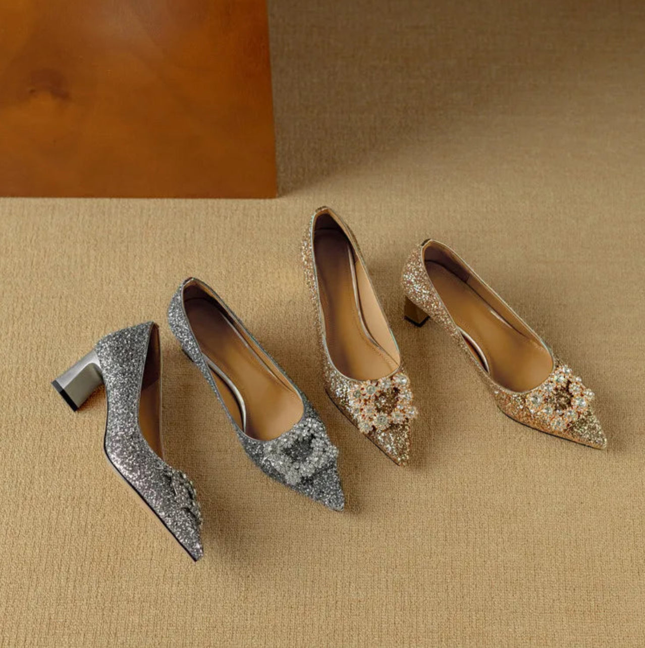 Gloria | Sparkly High Heels with Decorative Buckle