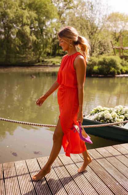 Camille – Midi Dress with Gathered High Neck 