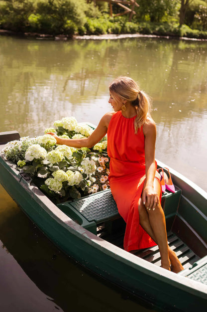 Camille – Midi Dress with Gathered High Neck 