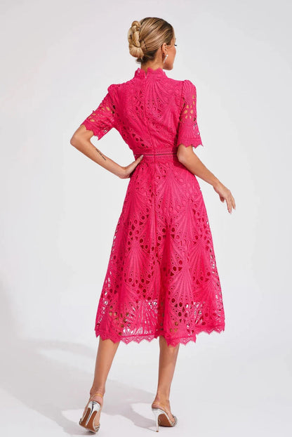 Vorelle™ | Casual Dress Embroidered with Flowers and Short Sleeves 