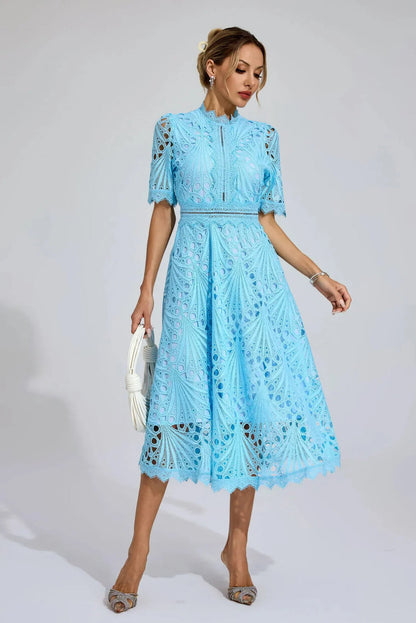 Vorelle™ | Casual Dress Embroidered with Flowers and Short Sleeves 