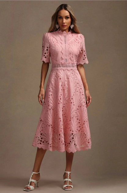 Vorelle™ | Casual Dress Embroidered with Flowers and Short Sleeves 