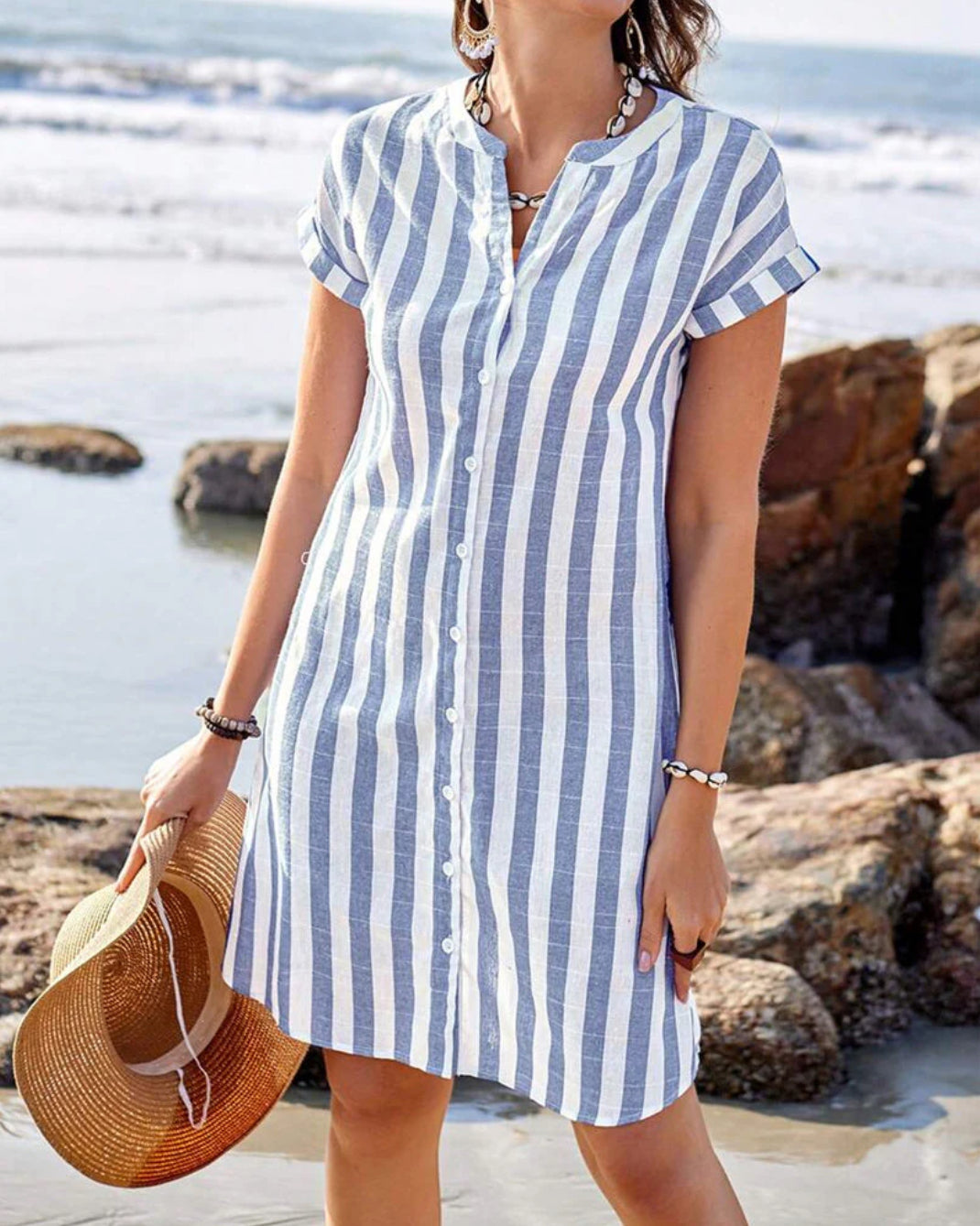 Caroline | Elegant Striped Shirt Dress