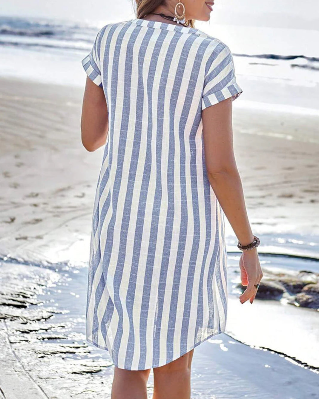 Caroline | Elegant Striped Shirt Dress