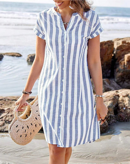 Caroline | Elegant Striped Shirt Dress
