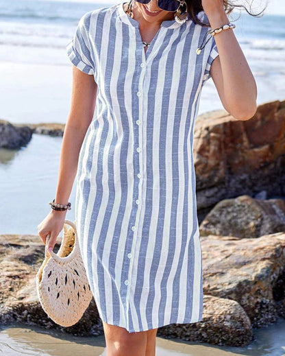 Caroline | Elegant Striped Shirt Dress