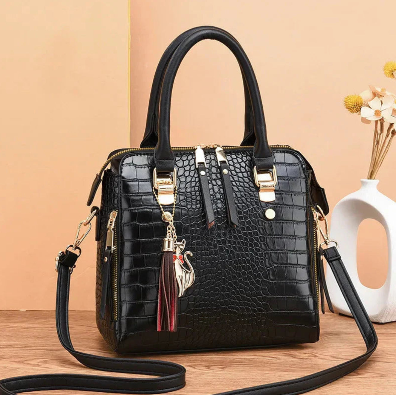 BELEN - LUXURY LEATHER BAG WITH CROCODILE PRINT