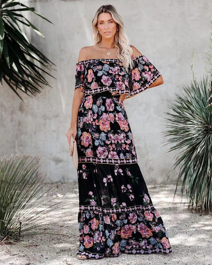 Oceana | Long Dress with Print and Adjustable Drawstring Waist