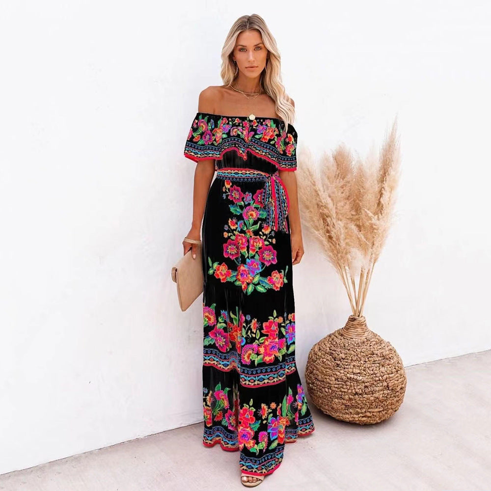 Oceana | Long Dress with Print and Adjustable Drawstring Waist