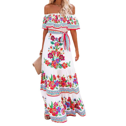 Oceana | Long Dress with Print and Adjustable Drawstring Waist