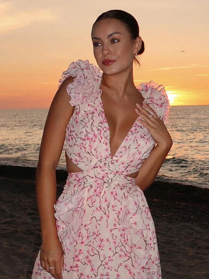 Lexi - Elegant Long Dress with Ruffles and Open Back