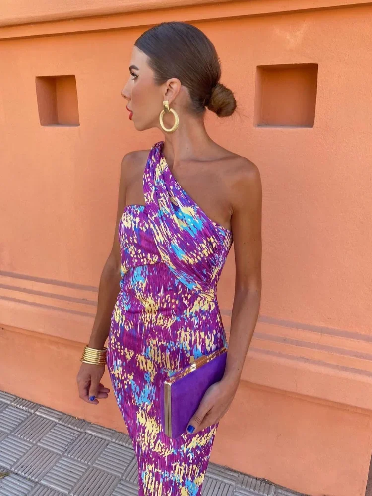 Irmgardi - Colorful Dress with Asymmetrical Neckline