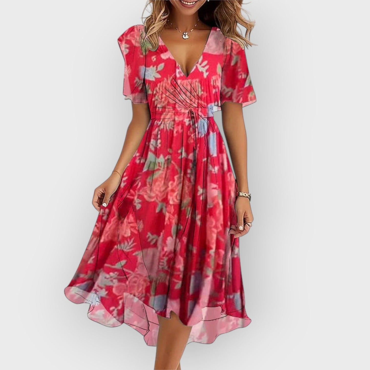 Daisy - Floral Midi Dress with Stylish V-Neck