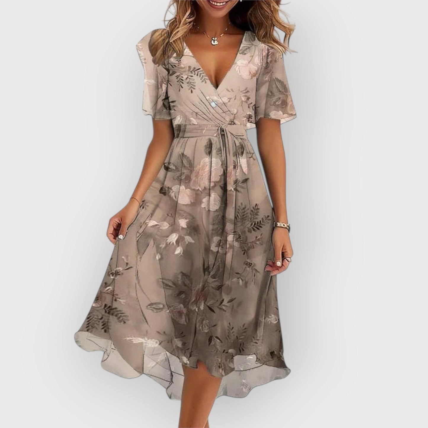 Daisy - Floral Midi Dress with Stylish V-Neck