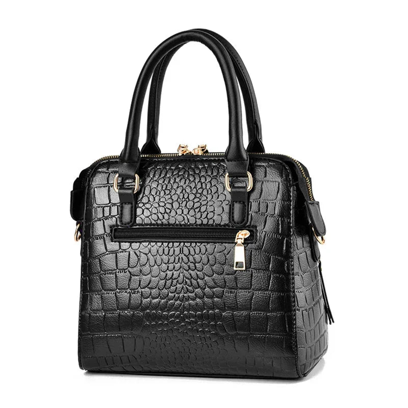Embossed Leather Handbag with Crocodile Texture 