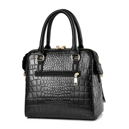 Embossed Leather Handbag with Crocodile Texture 