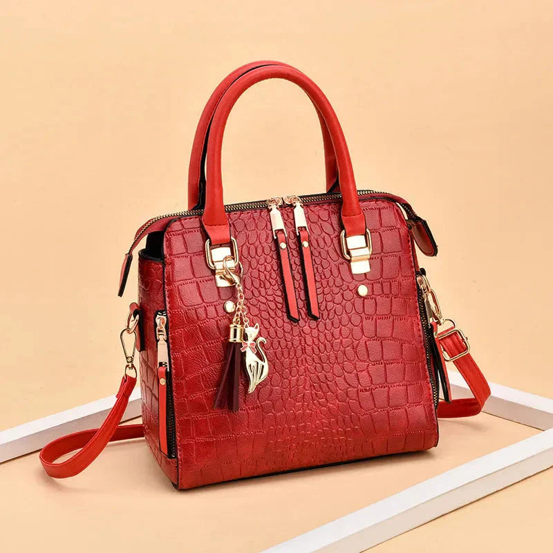 Embossed Leather Handbag with Crocodile Texture 