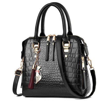 Embossed Leather Handbag with Crocodile Texture 