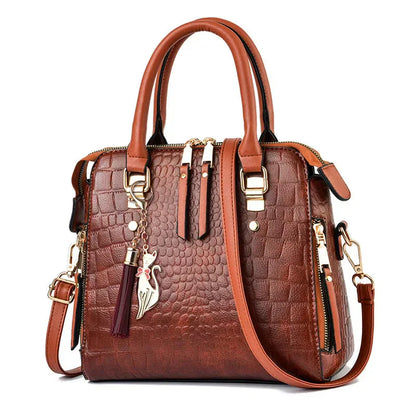 Embossed Leather Handbag with Crocodile Texture 