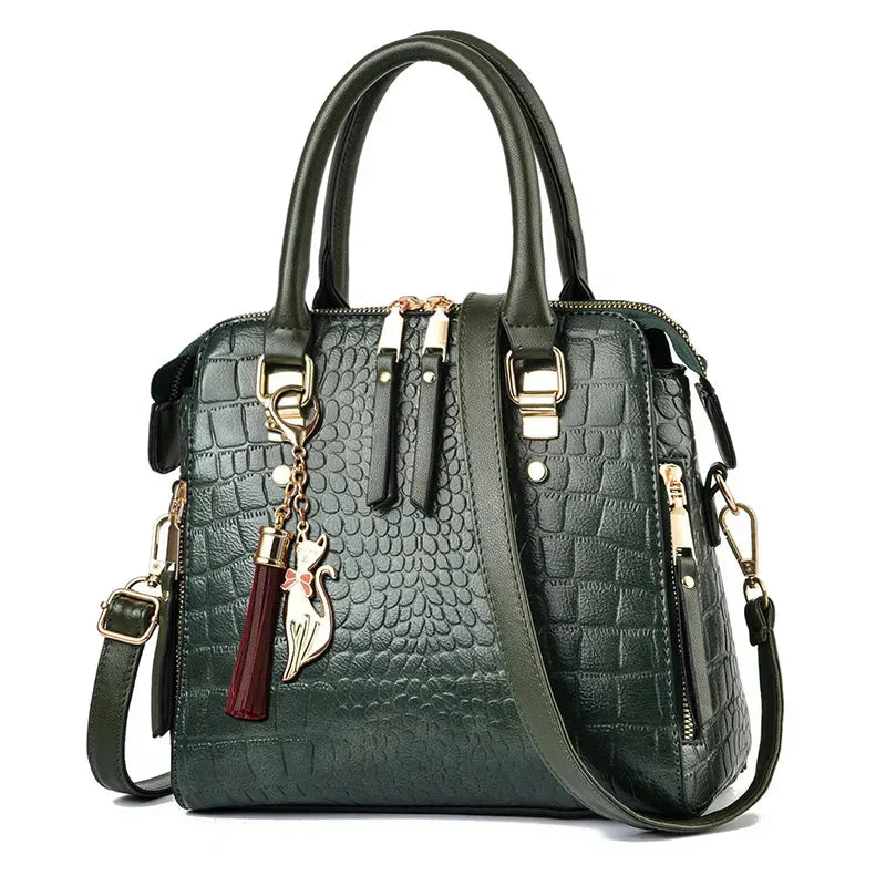Embossed Leather Handbag with Crocodile Texture 