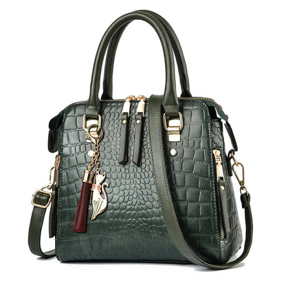 Embossed Leather Handbag with Crocodile Texture 