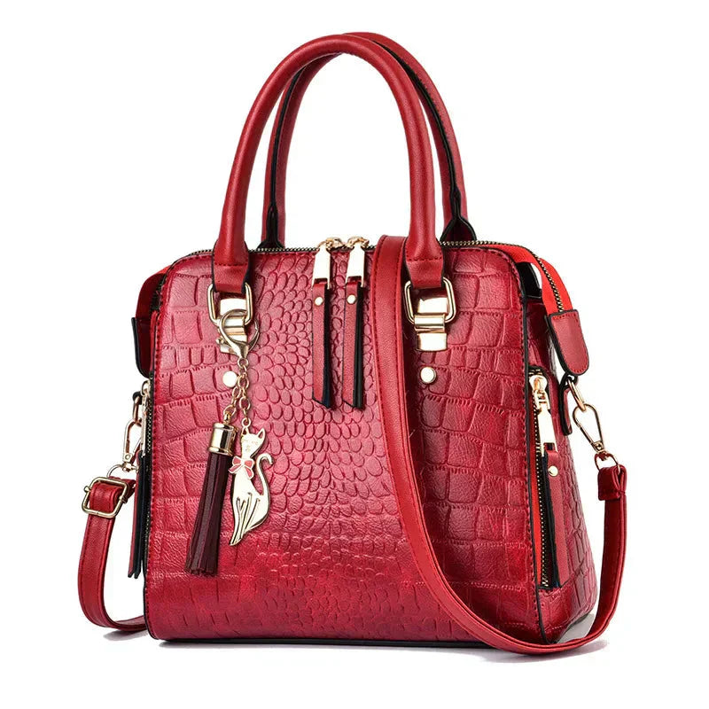 Embossed Leather Handbag with Crocodile Texture 